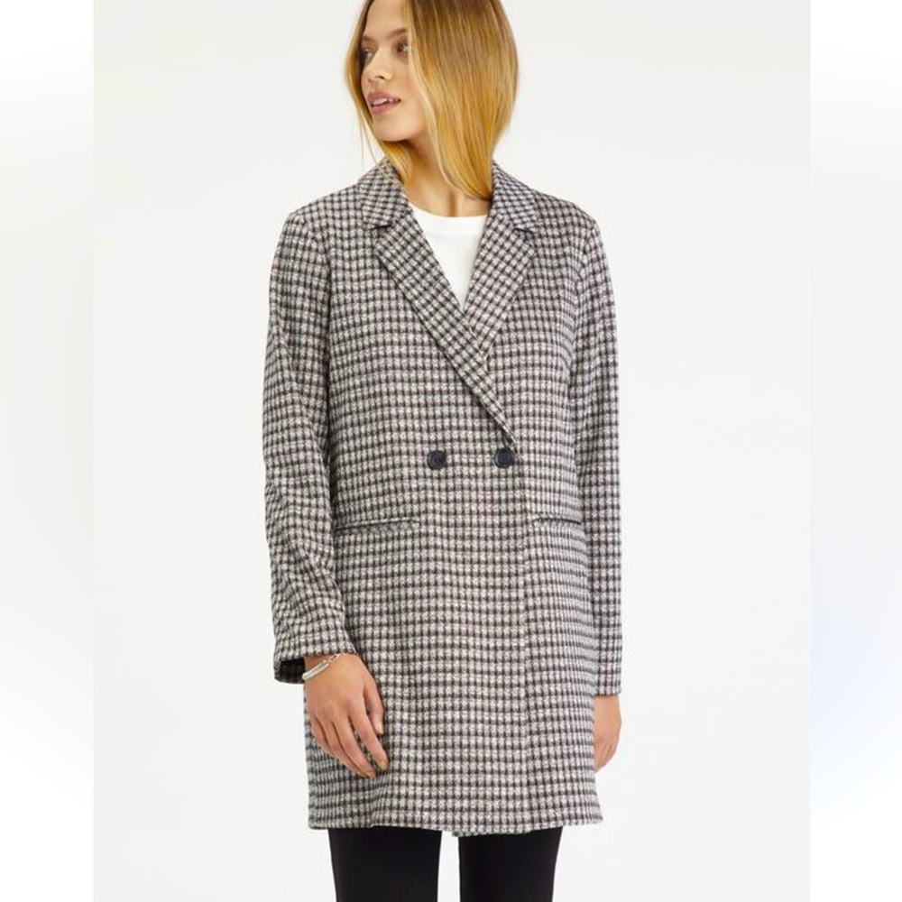 Anthropologie Black and White Houndstooth Double-Breasted Coat